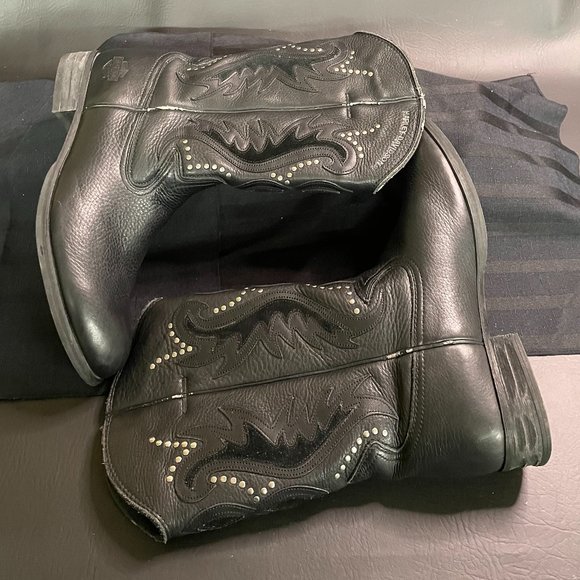 Harley Davidson Mens Western Cowboy Embroidered - Stud Leather Boots sz 10 91526 - Picture 2 of 14